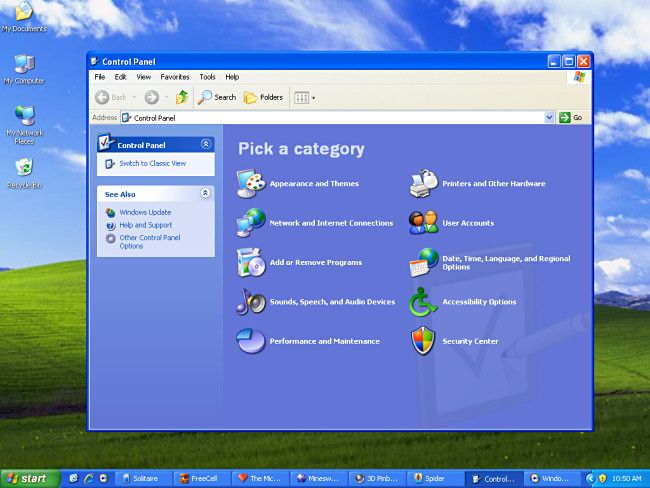 A screenshot of the Windows XP Control Panel.