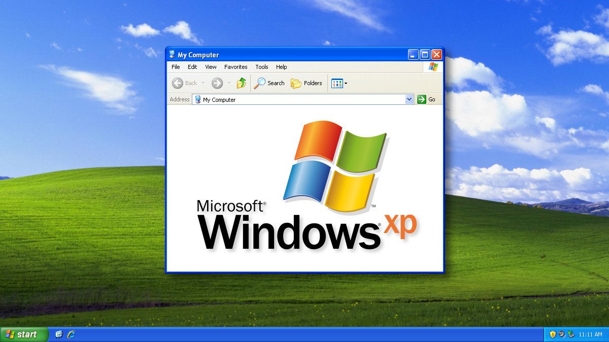 Windows XP Logo on the Bliss Background
