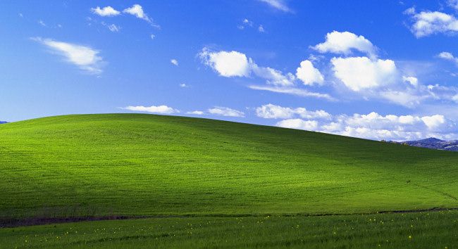 A cropped version of the Windows XP "Bliss" desktop background.