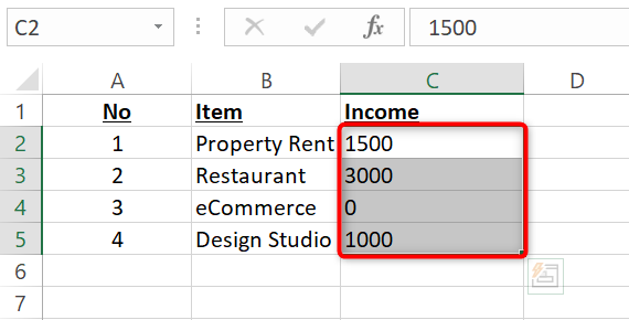 Select numbers in an Excel spreadsheet.