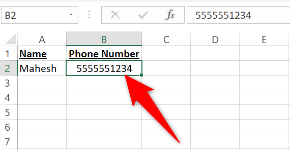 Select the cells containing a phone number in Excel.