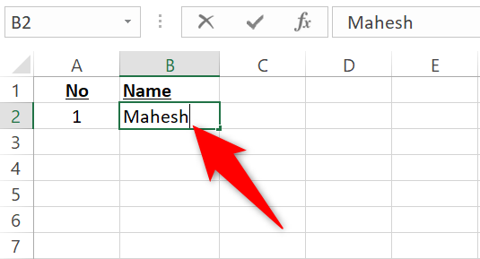 Type text in a cell in Excel.