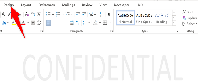 Click the "Design" tab in Word.