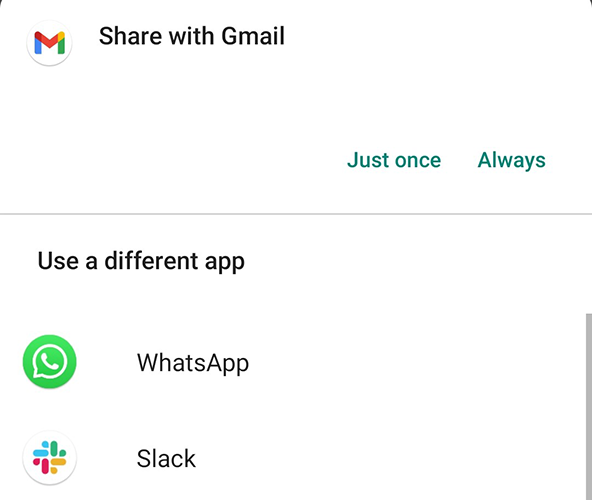 Choose an email app to send Google doc.
