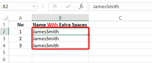 All spaces removed from an Excel worksheet.