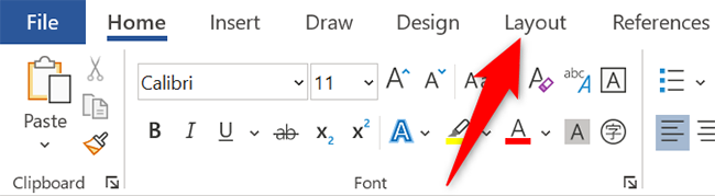 Click the "Layout" tab in Word.