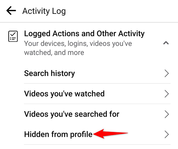 Tap "Hidden From Profile" in the menu.