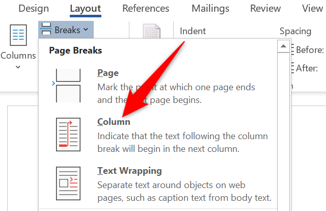 Choose "Column" from the