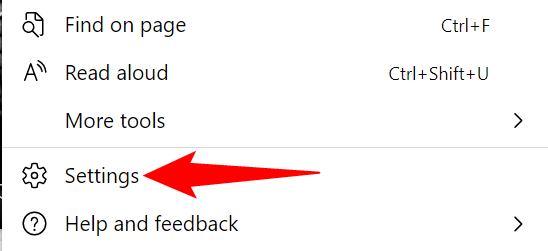 Settings from Edge's three-dots menu.