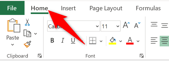 Click the "Home" tab in Excel.