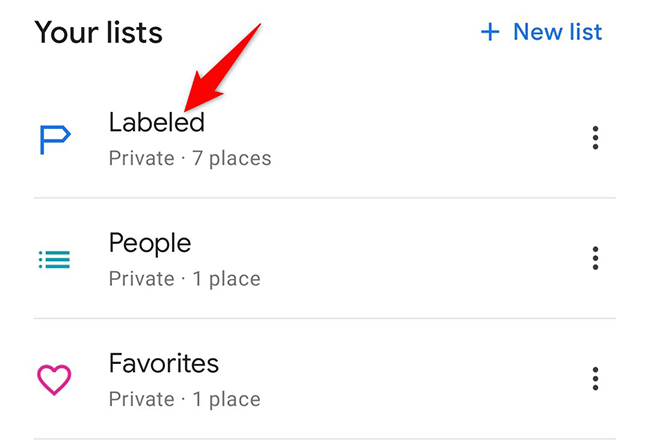 Tap "Labeled" on the "Saved" screen.