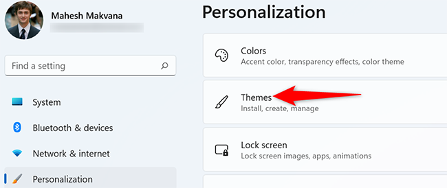 Select "Themes" on the "Personalization" page.
