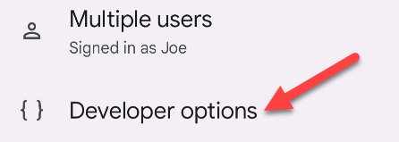 Select "Developer Options."