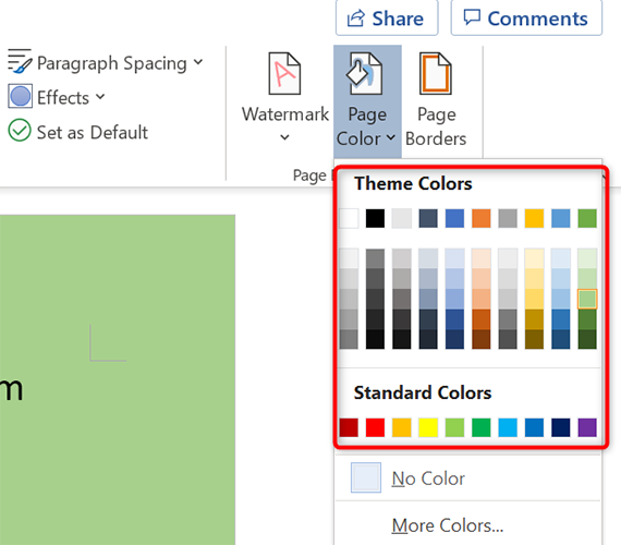 Select a new page color.