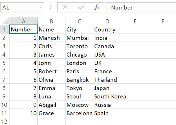 A CSV file in Excel.