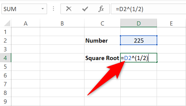 Type the square root formula and press Enter.