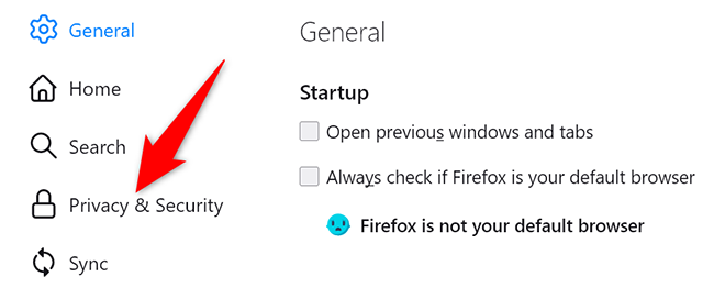 Click "Privacy & Security" in Firefox settings.