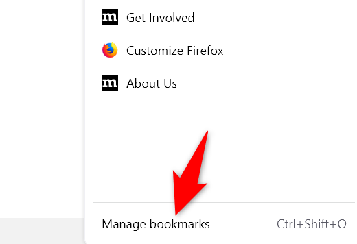 Click "Manage Bookmarks"