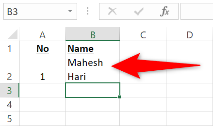 A new line added in an Excel cell.