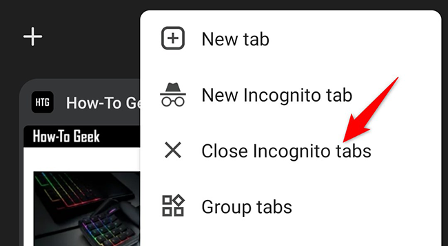 Select "Close Incognito Tabs" from the three-dots menu.