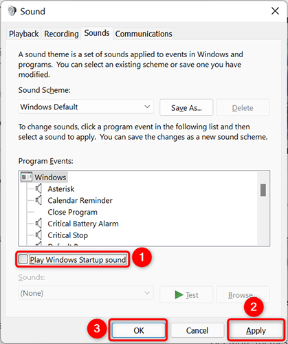Disable the "Play Windows Startup Sound" option on the "Sound" window.