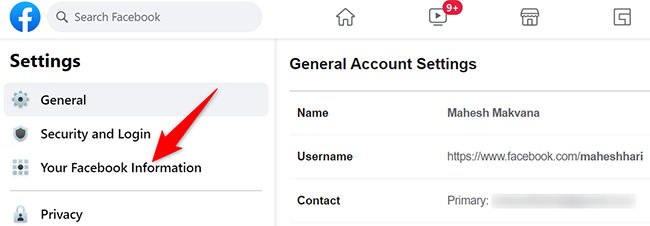 Click "Your Facebook Information" on the "Settings" page.