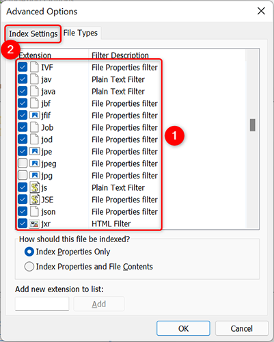 Deselect file formats on the "File Types" tab.