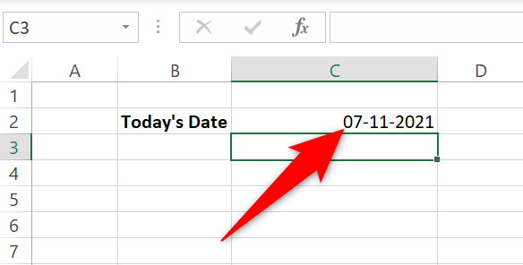 Today's date added with a function in Excel.