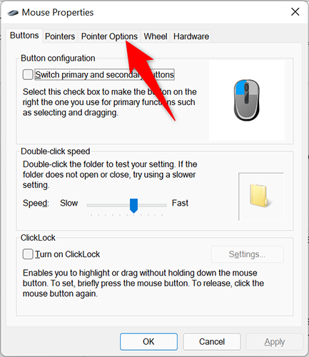 Access the "Pointer Options" tab