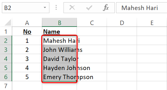 Select cells in Excel.