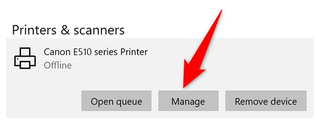 Click "Manage" in the expanded printer menu.