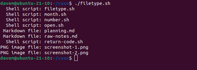 Running the filetype.sh script and identifying files