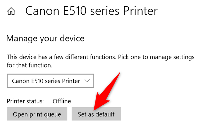 Select "Set as Default" on the printer page.