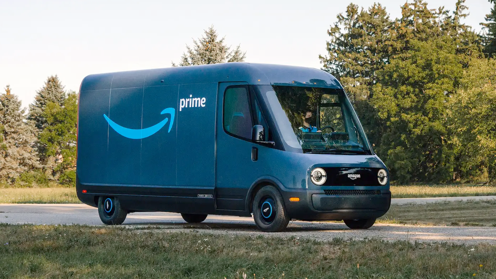 A photo of Rivian's Amazon electric delivery vehicle.