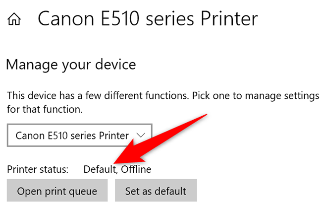 Default printer successfully set on Windows 10.