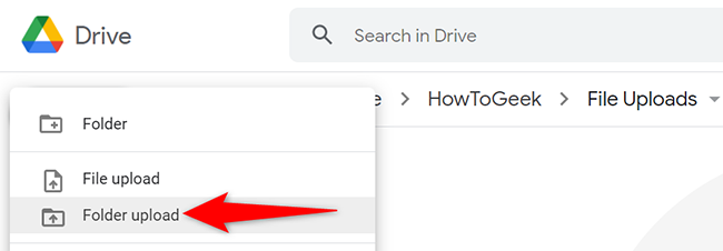 Select New > Folder Upload from Google Drive's left sidebar.