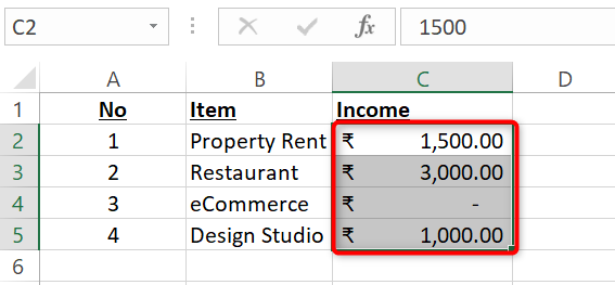 Selected numbers using the accounting number format.
