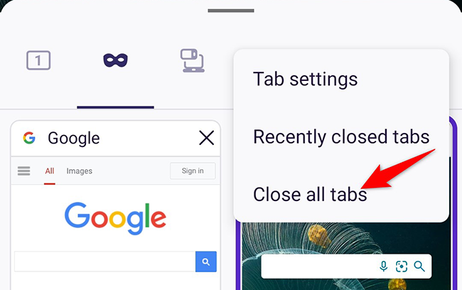 Select "Close All Tabs" from the three-dots menu.