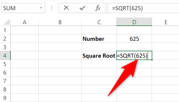Enter a number directly in the square root function.