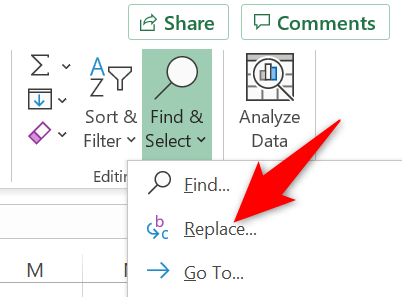 Click "Replace" in the "Find & Select" menu.