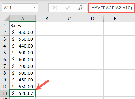 AVERAGE function in Excel