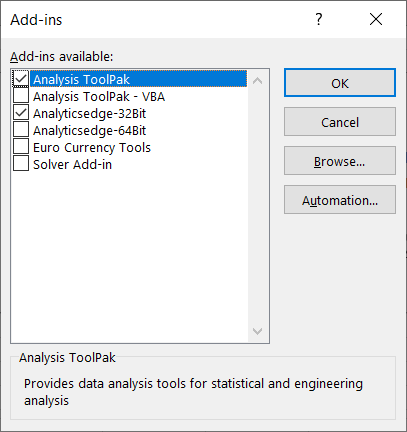 Select Analysis ToolPak