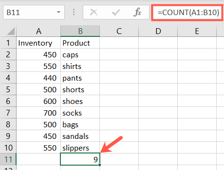 COUNT function in Excel