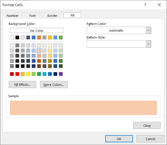 Choose Font, Border, and Fill for the custom format