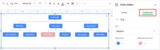 Customize an org chart in Google Sheets