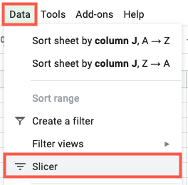 Click Data, Slicer in Google Sheets