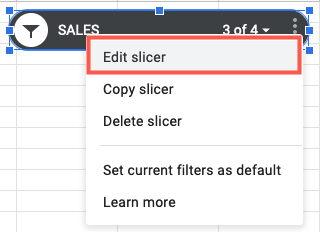 Select Edit Slicer