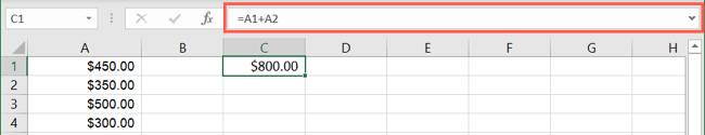 Formula bar in Excel