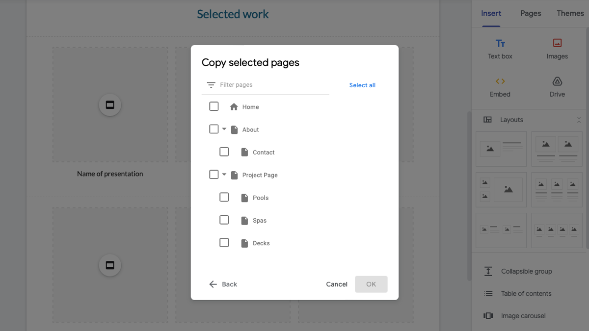 Google Sites Copy Pages