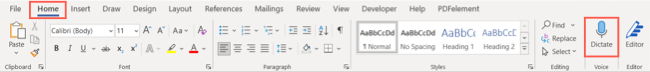 On the Home tab, click Dictate